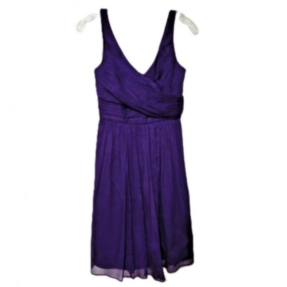 J Crew Purple Heidi Silk Chiffon Cross Front Bodice Fit* Flare Dress Size 0 NWOT - Picture 3 of 9
